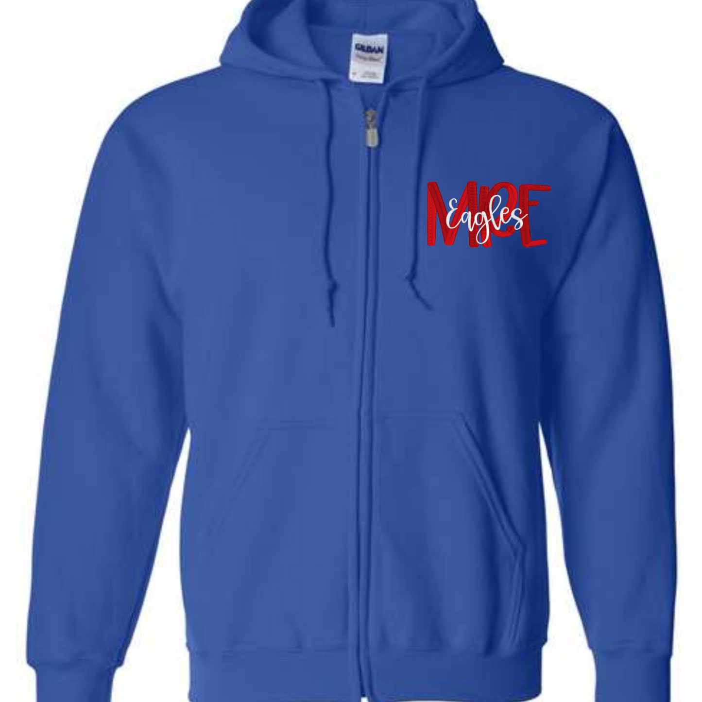 Embroidered MRE Eagles Royal Full Zip Hooded Sweatshirt