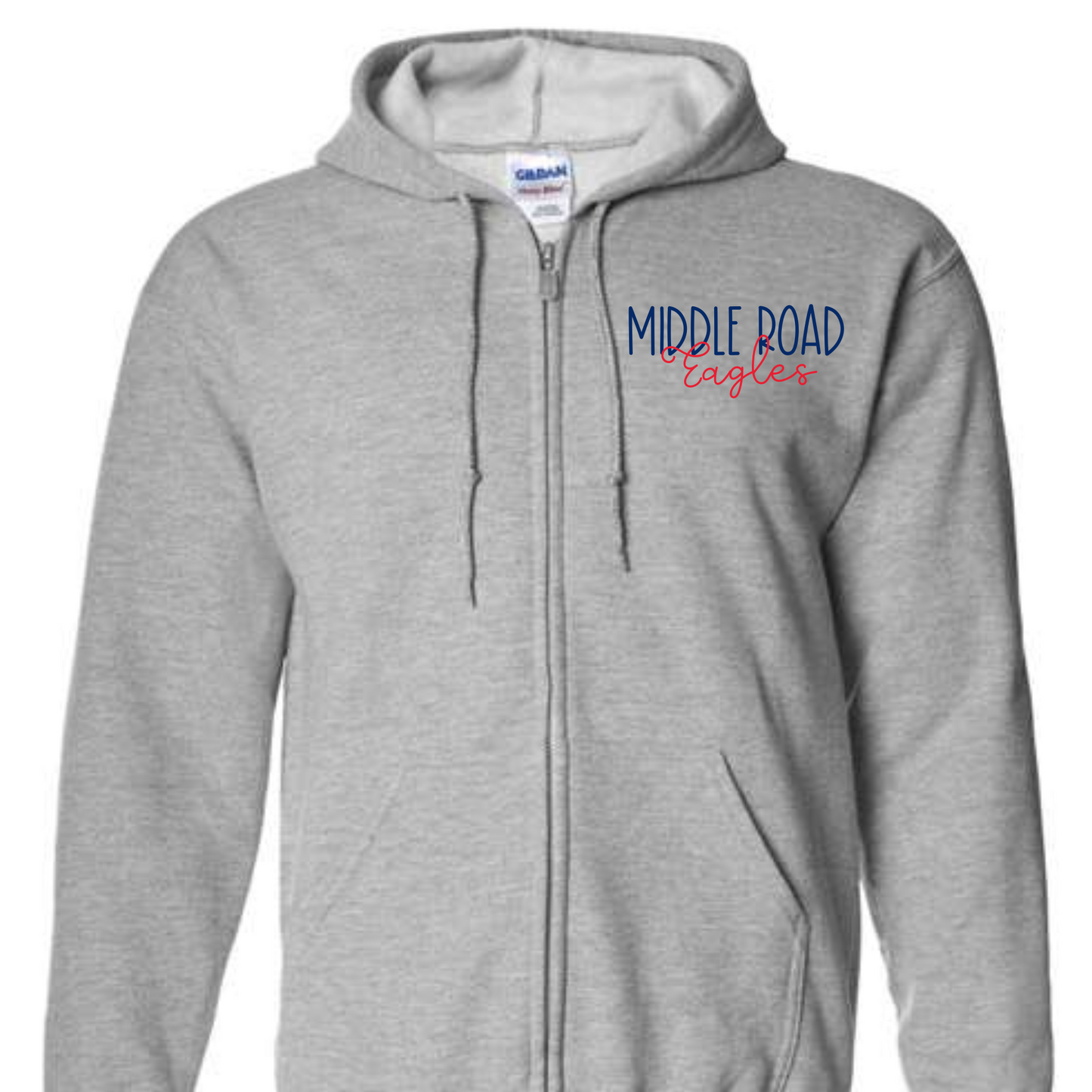 Embroidered Middle Road Eagles Grey Full Zip Hooded Sweatshirt