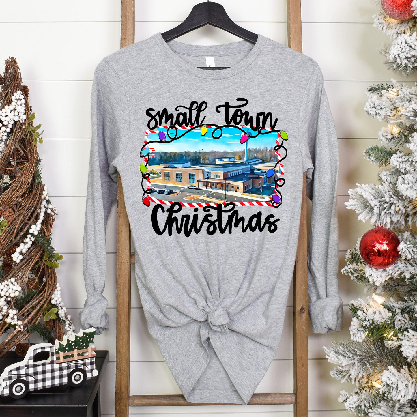 Small Town Christmas- Grey LONG SLEEVE