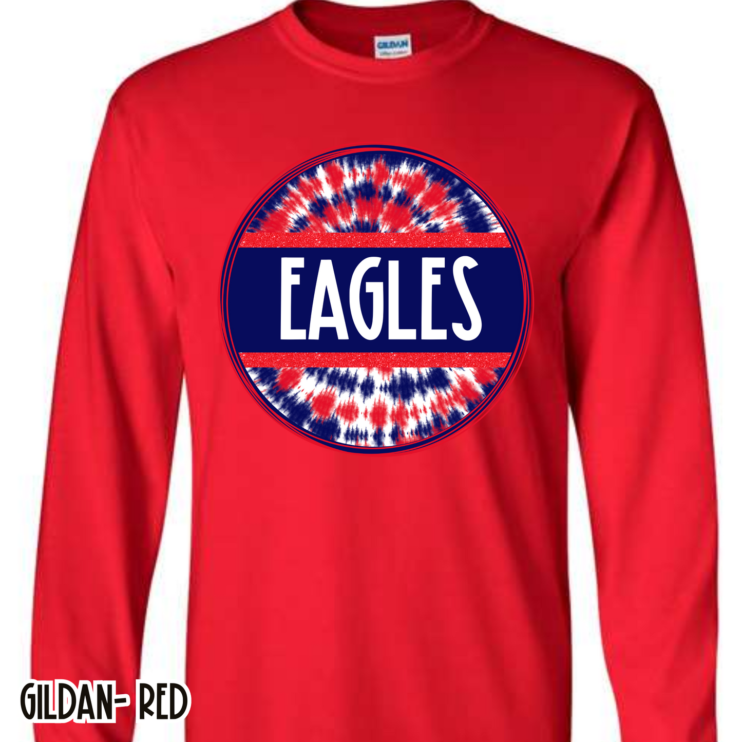 Tie Dye Circle Eagles Red Long Sleeve