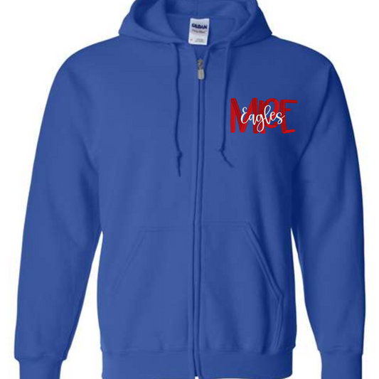 Embroidered MRE Eagles Royal Full Zip Hooded Sweatshirt
