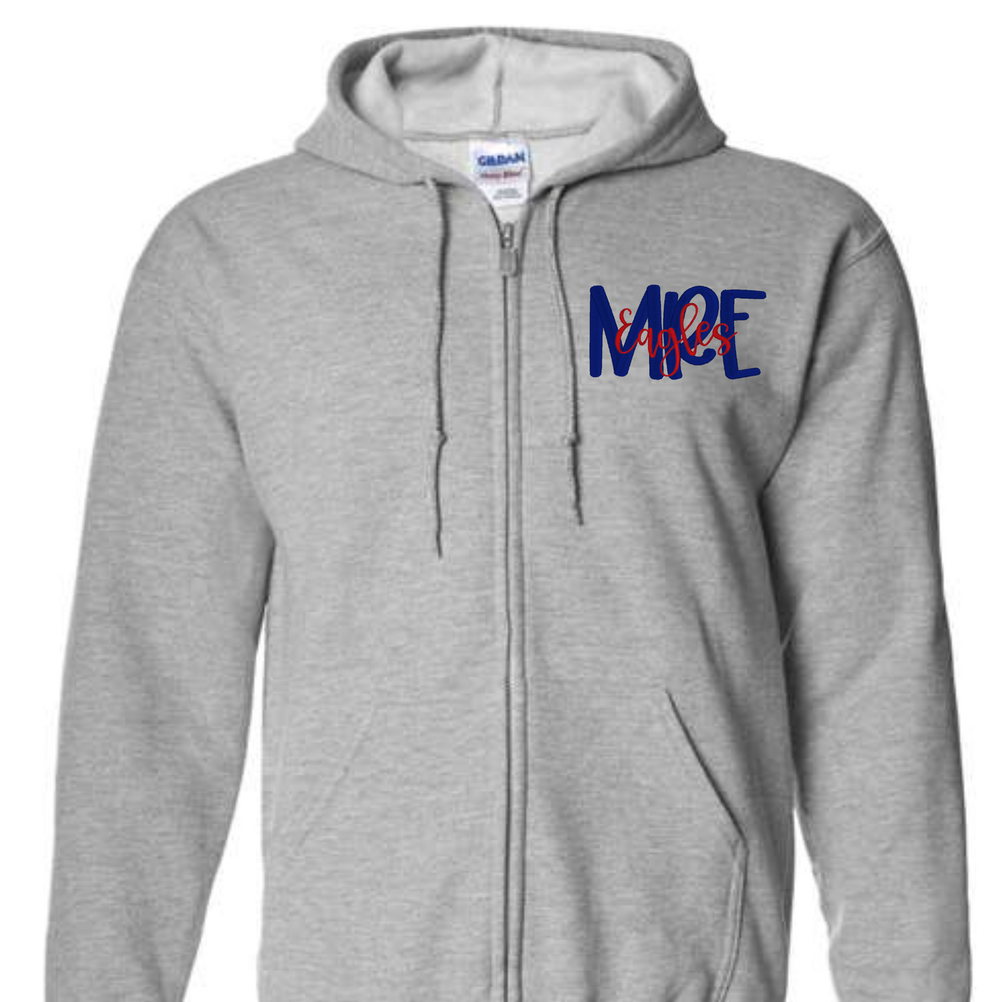 Embroidered MRE Eagles Grey Full Zip Hooded Sweatshirt