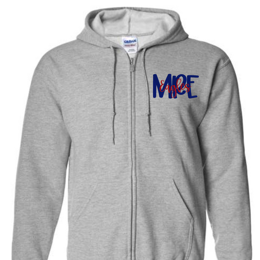 Embroidered MRE Eagles Grey Full Zip Hooded Sweatshirt