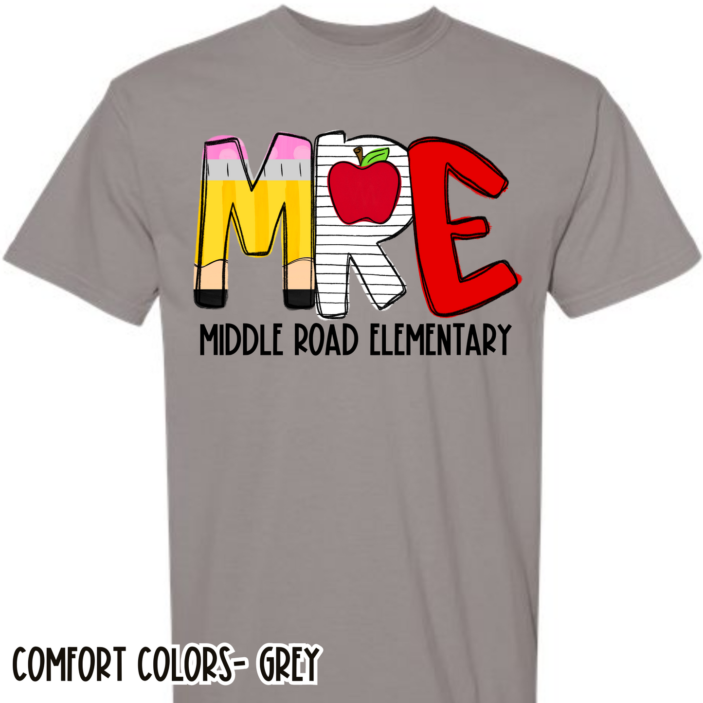 School Alpha Middle Road Elementary Grey Short Sleeve Tee