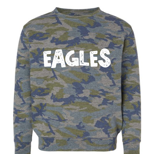 Distressed Eagles- Camo Sweatshirt